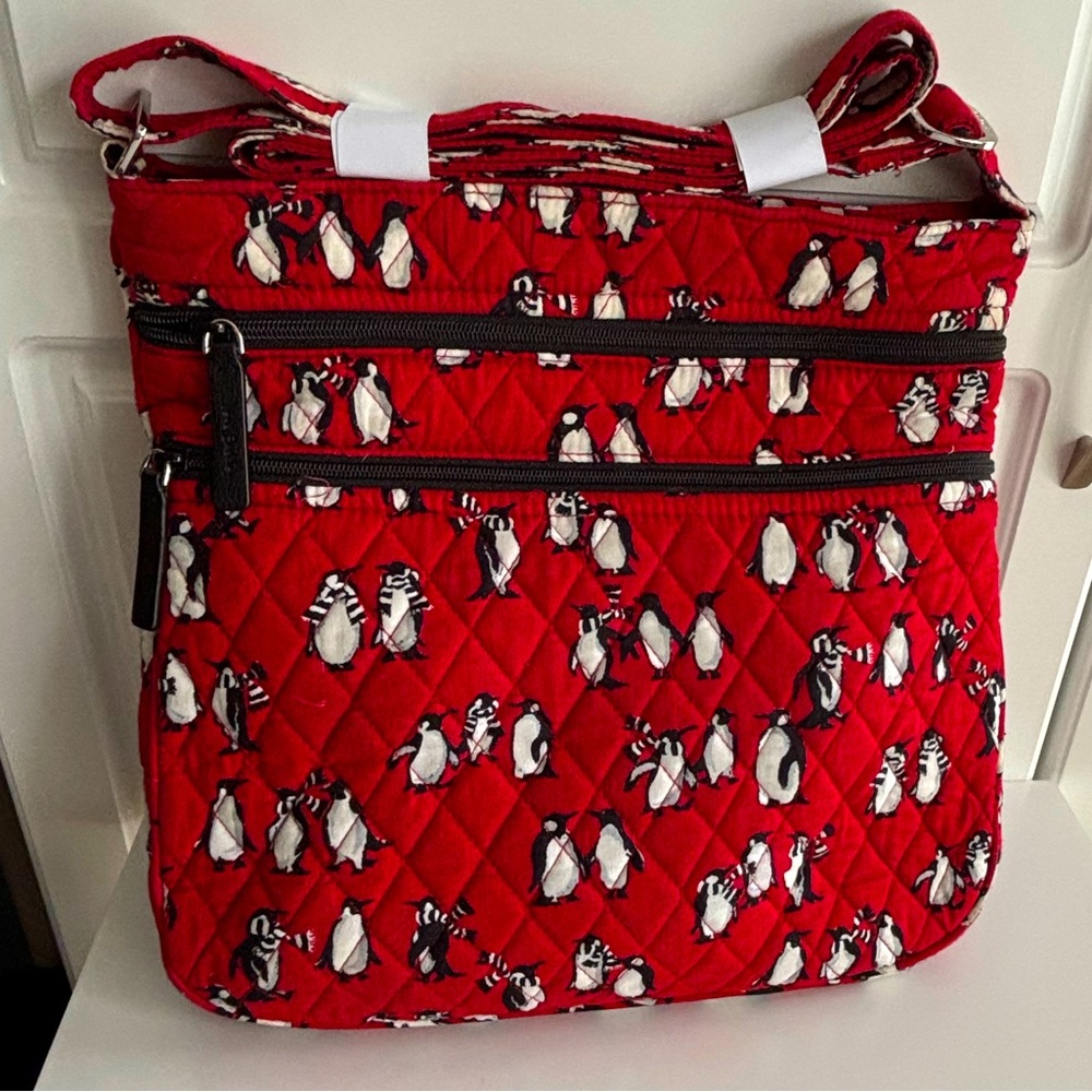 Vera Bradley Playful Penguins Red Triple Zip Hipster Crossbody Bag NWT
